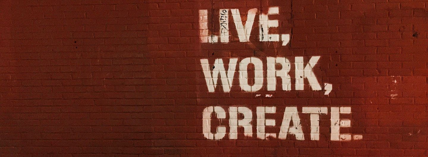 Wandspruch 'Live, Work, Create' - Motivation Coworking